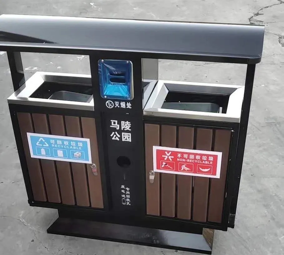 臨潼馬陵公園這款鋼木兩分類垃圾桶你看看！